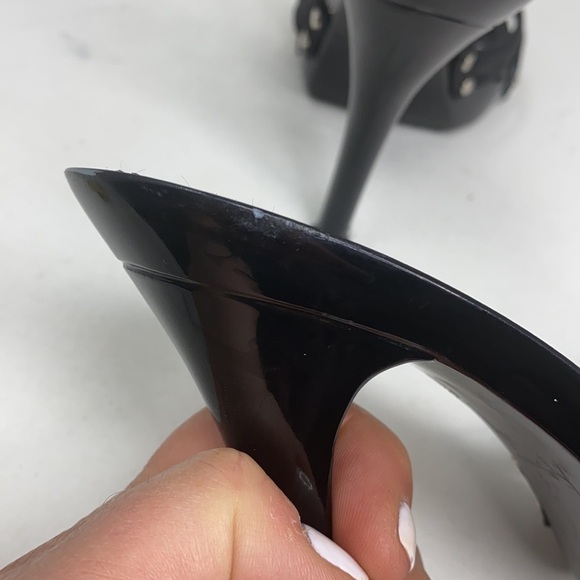 Dior Sz 37 Black Logo High Heel Sandals Bow Studs - Picture 15 of 16